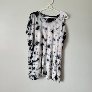 Lane Bryant Women's Blouse 26/28 4X Black Tie-Dye Stretch Cold Shoulder NWT